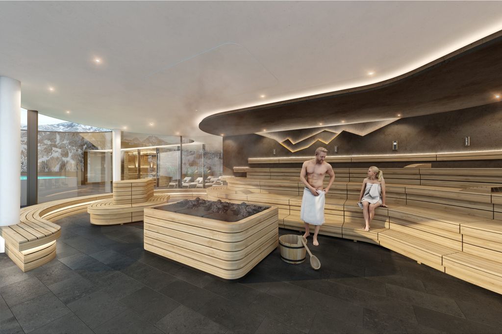 Sauna Silvretta Therme - Mehr als 1.500 m² Saunabereich bietet die Silvretta Therme mit zwei Dampfbädern, Eventsauna, Bergkräutersauna, Panoramasauna, Zollhüttensauna, Bio-Zirbensauna, Außenbecken, zwei Tauchbecken, Kneippanlage, Infrarotkabinen, Schneegrotte, Saunagarten, diverse Loungebereiche, Massagen und verschiedenen Ruheräumen. - © TVB Paznaun-Ischgl