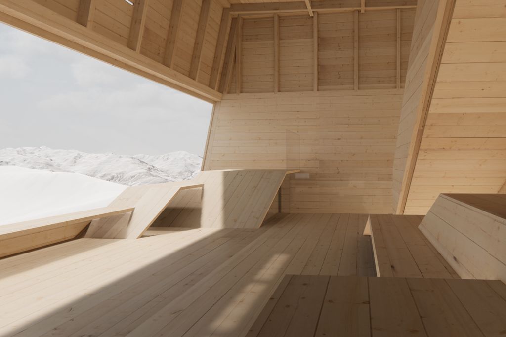 Aussichtsturm Top of Alpbachtal - Alpbach - Tirol - Passend zur Tradition des Alpbachtals ist der Turm aus Holz gebaut und mit handgefertigten Schindeln verkleidet. Große Glasfronten sorgen für Licht und Weitblick auf die umliegenden Berge. Der Innenraum entspricht einer informellen Sitzlandschaft. Eine Tiroler Stube, die architektonisch neu interpretiert wird. - © Snøhetta Studio Innsbruck