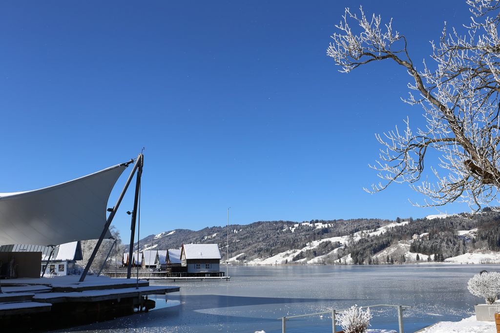 Seebühne im Winterlicht - ... und auch die Seebühne erstrahlt in der Wintersonne. - © Alpsee Immenstadt Tourismus