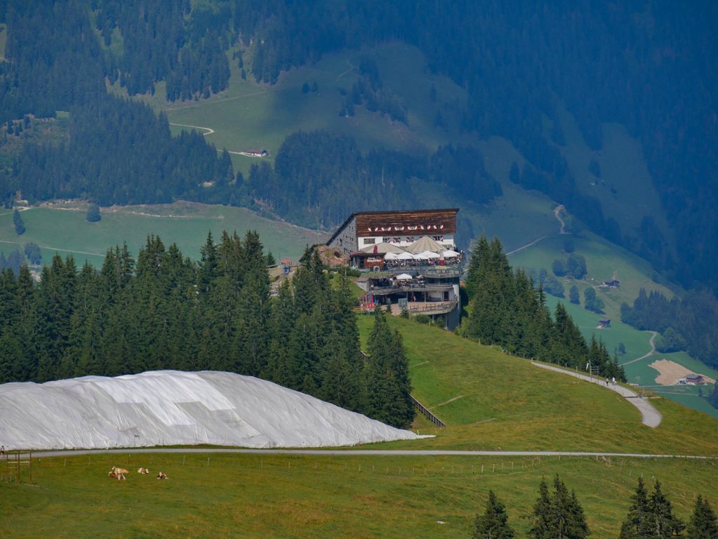 Restaurant Hochkitzbühel - An der Bergstation der Hahnenkammbahn liegt das Restaurant Hochkitzbühel. Wer ein wenig laufen will, der findet hier einen lockern Weg. - © alpintreff.de / christian schön