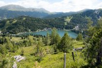 Wenn Du oben auf der Turracher Höhe stehst (zum Beispiel mit der Bergbahn), ist der Turrachsee komplett zu sehen. • © alpintreff.de - Christian Schön