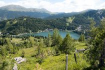 Blick von oben - Wenn Du oben auf der Turracher Höhe stehst (zum Beispiel mit der Bergbahn), ist der Turrachsee komplett zu sehen. • © alpintreff.de - Christian Schön