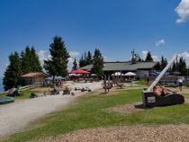 Einen Steinwurf ist es bis zum Brandstadl-Restaurant. Der großzügige Kinderspielplatz liegt auf dem Weg • © alpintreff.de / christian schön