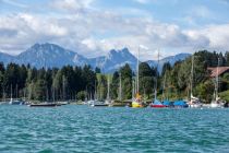 Vom Badeplatz Dietringen aus kann man auf den Anlegeplatz der Segelboote schauen.  • © Tourist-Information Honigdorf Seeg