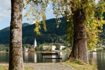 Blick auf das herbstliche Bodensdorf, den größten Ortsteil von Steindorf am Ossiacher See • © Region Villach Tourismus, Hermann Henzl