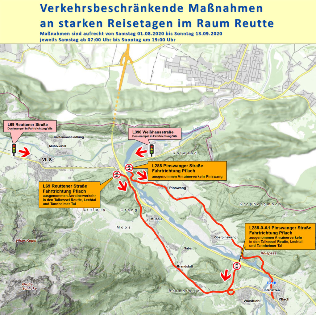 Die neuen verkehrsbeschränkende Maßnahmen im Raum Reutte. // Grafik: Land Tirol