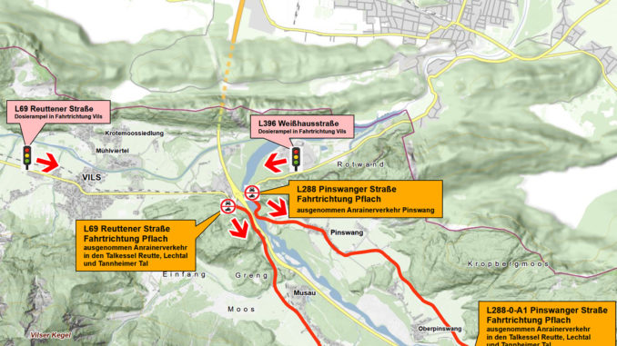 Die neuen verkehrsbeschränkende Maßnahmen im Raum Reutte. // Grafik: Land Tirol