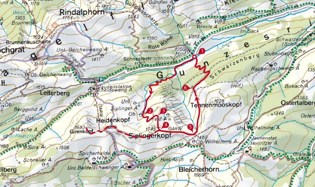 Kartenausschnitt der Tour zuum Siplingerkopf. // (c) OpenStreetMap und Mitwirkende