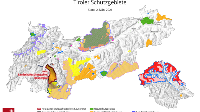Die Schutzgebiete in Tirol. // Grafik: Tiris, Land Tirol