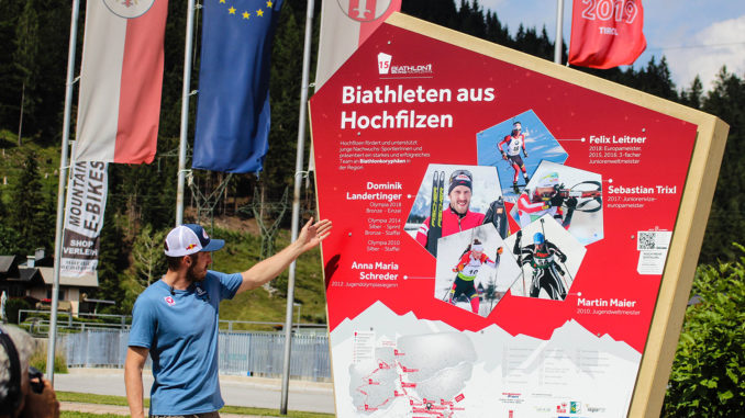 Der Biathlon-WM-Pfad in Hochfilzen, präsentiert von Dominik Landertinger. // Foto: SMPR