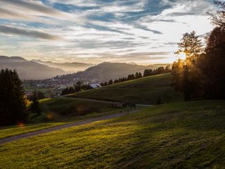 Auf dem hauseigenen Klimapfad von Haubers Naturresort in Oberstaufen genießen Gäste das einmalige Bergpanorama der Allgäuer Alpen. // Foto: Haubers Naturresort